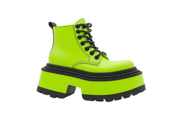 A vibrant, chunky neon green boot with a thick sole and lace-up design, showcasing a bold fashion statement.