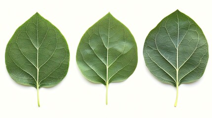 Obraz premium Three Lush Green Leaves: A Simple Botanical Study