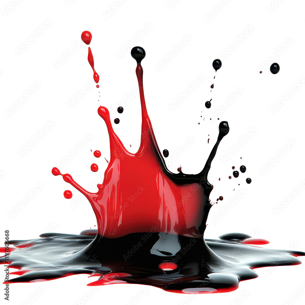 Poster Dynamic black and red color splash creating a striking isolated effect against a transparent background, black red color splash isolated on transparent background