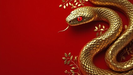 Obraz premium Luxury Red and Gold Chinese New Year 2025 Background – Creative Snake Zodiac Design with Lanterns and Floral Motifs, Chinese New Year copy space background, 2025 Lunar New Year Celebration