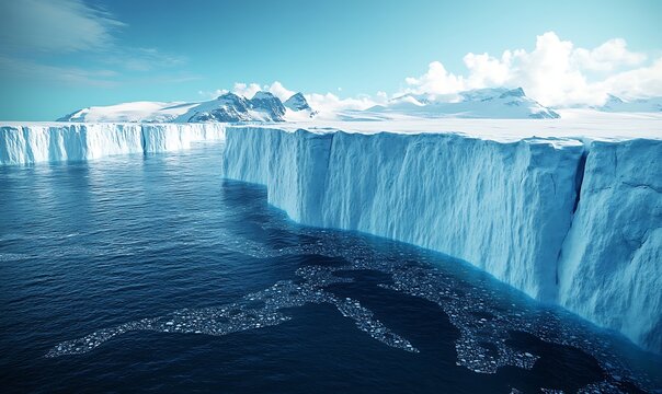 Cracked Iceberg Segments with an Expansive Water Gap and Deep Blue Sea