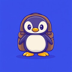 Cute penguin backpack school travel illustration
