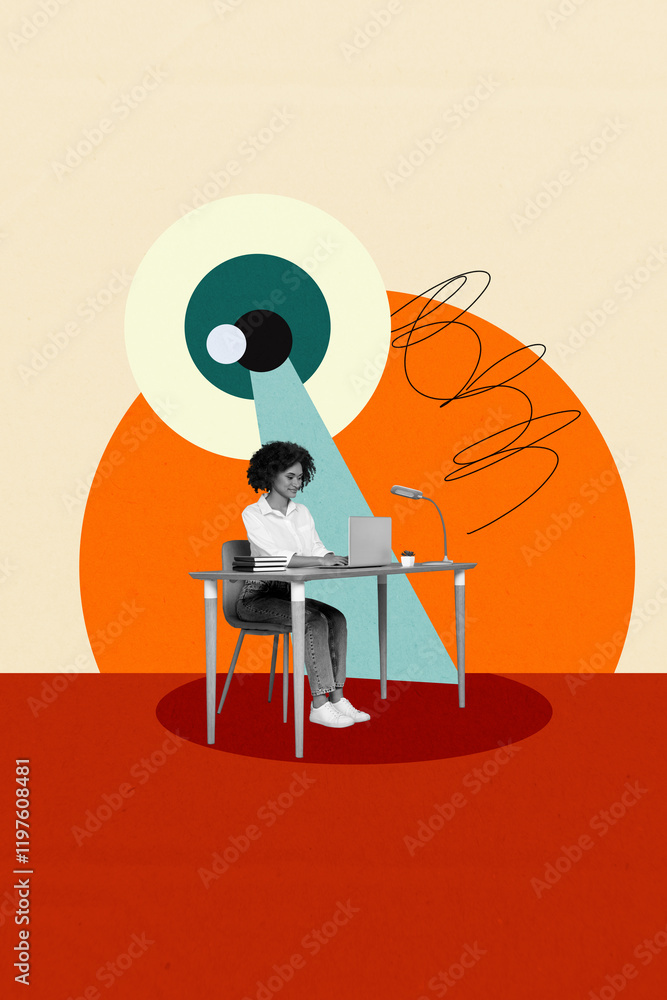 Aufkleber sketch image trend artwork 3d photo collage of young lady work privacy hacking watch web scrutiny ey