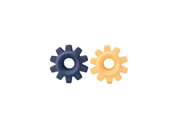 Two interlocking gears in contrasting colors, one blue and one orange, showcasing mechanical design and functionality.