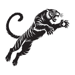 Minimalistic attacking tiger silhouette for unique media purposes - Attacking tiger black vector

