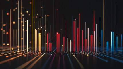 Obraz premium Abstract black background with Colorful charts and graphs with statistics to innovative analyze business potential and forecast future development of companies growth. 