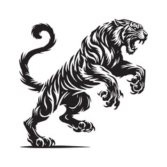 Simplified attacking tiger silhouette for versatile artistic applications - Attacking tiger illustration - minimallest attacking tiger vector
