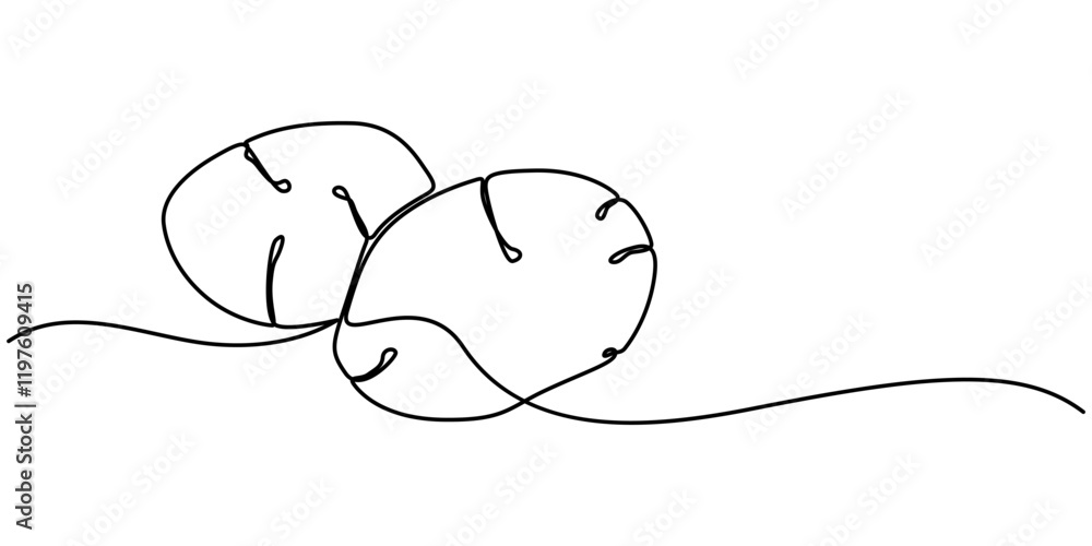 Poster potatoes vector illustration. one continuous line drawing art illustration with lettering organic po