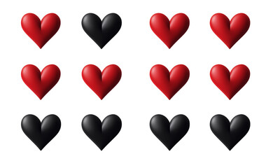 A set of red and black hearts, arranged in rows on a transparent background png  (2)