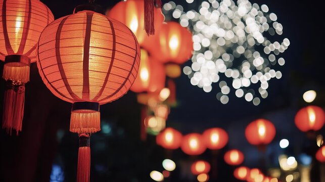 A photograph of red lanterns floating in the air, creating an atmosphere full of festive and joyful Chinese New Year elements.chinese new years - Powered by Adobe