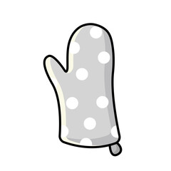 Cute kitchen glove or pot holder in flat style. Grey fabric with white dots design kitchen equipment icon isolated on white background