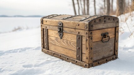 old wooden box in winter