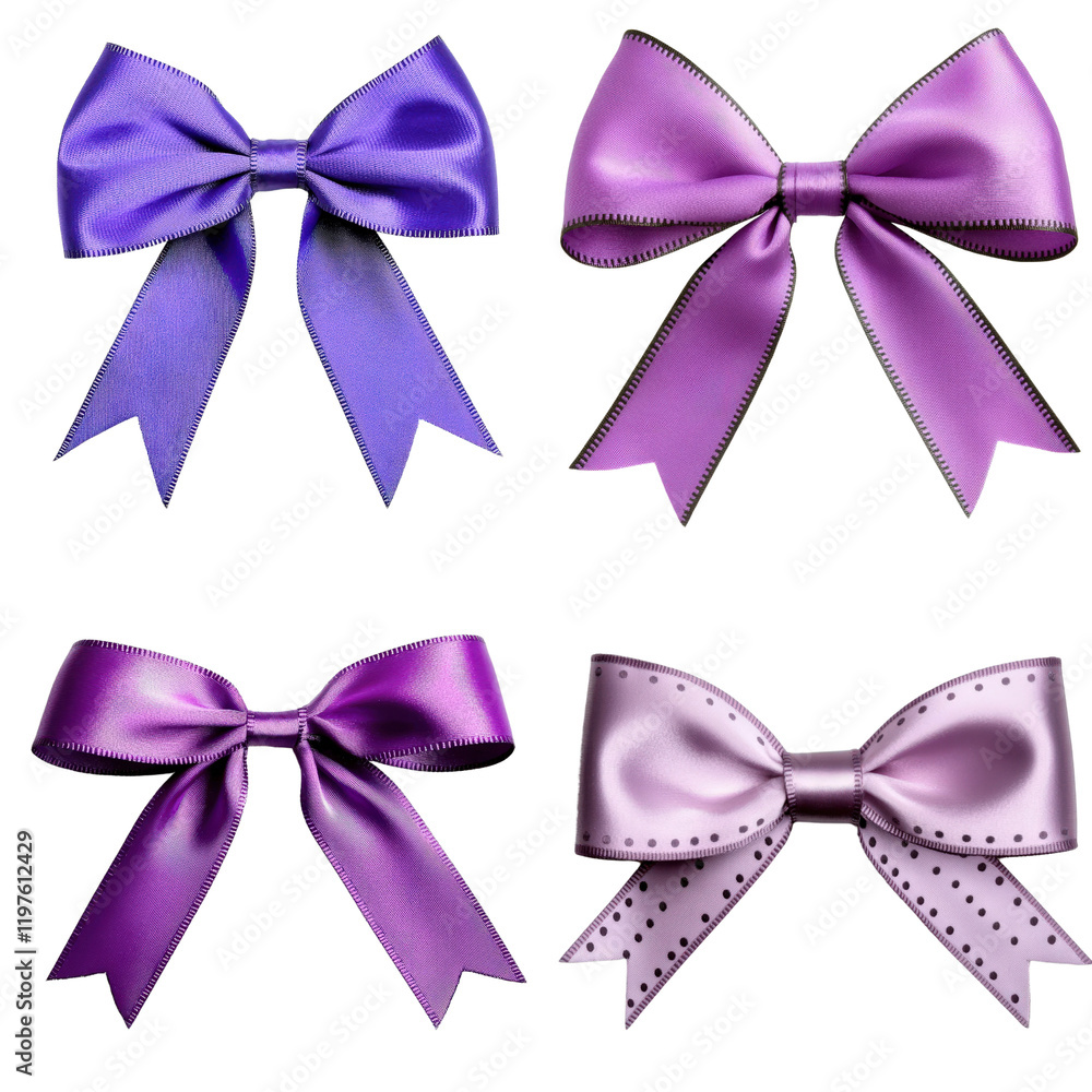 Poster four different bows displayed on a black background in various colors and styles on white background