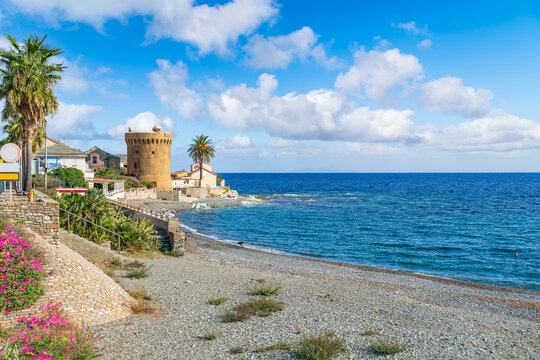 Landscape with Plage de Miomo in Santa Maria di Lota, Corsica island, France