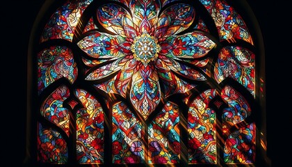 Vibrant Stained Glass Window Intricate Designs Casting Colorful Shadows