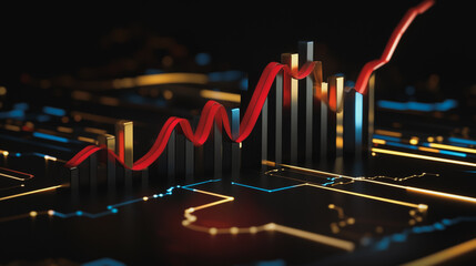 Abstract black background with Colorful charts and graphs with statistics to innovative analyze business potential and forecast future development of companies growth.