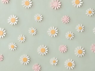 Cute Daisy Wallpaper: White and Pink Flowers, Soft Green Background, and Floral Pattern