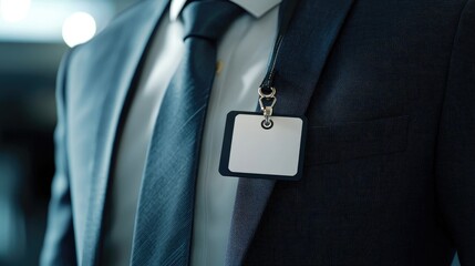 Blank Name Tag on Business Suit