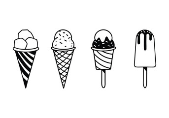 Ice Cream Line Art Icons | Hand-Drawn Vector Illustrations