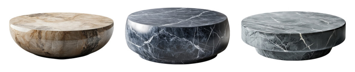Fototapeta premium Round Marble Coffee Tables Isolated on Transparent Background