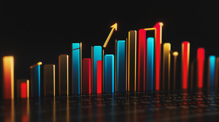 Abstract black background with Colorful charts and graphs with statistics to innovative analyze business potential and forecast future development of companies growth.