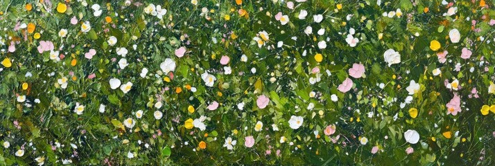 Vibrant meadow with colorful wildflowers in full bloom captured in lush greenery