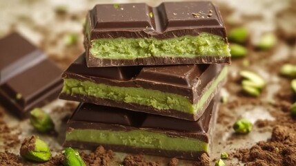 Dubai milk chocolate bar with kataifi dough and green cream pistachio paste