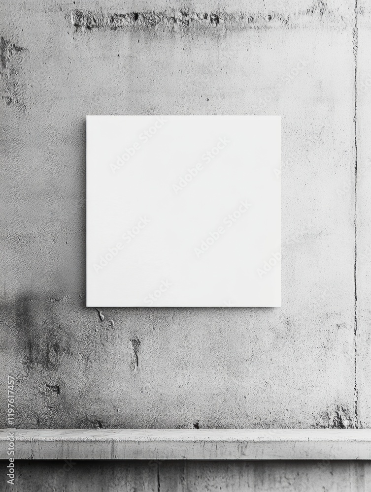 Poster empty white canvas on concrete wall with ample copy space for creative designs and text placement fo