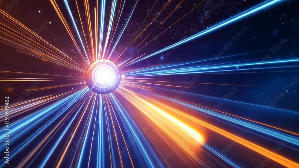 Poster exploring the glowing vortex of light and energy in a cosmic landscape filled with vibrant colors an