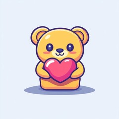 Cute bear holding heart, love, Valentine's Day, illustration, romantic