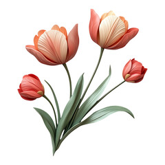 Obraz premium Vibrant Red and Orange Tulips on Transparent Background Design