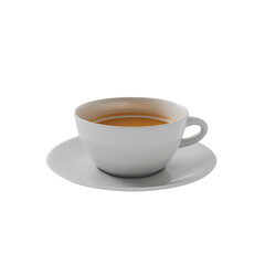 Obraz premium A light grey teacup filled with tea sits on a matching saucer against a transparent background Perfect for adding to your design projects