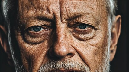 Elderly man with deep facial wrinkles showing life experience and wisdom in striking close-up portrait