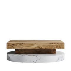Fototapeta premium Rustic wooden top and marble base display stand product photography isolated on transparent background perfect for showcasing items