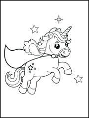 Superhero Unicorn Coloring Page for Kids. A Fun and Printable Black and White Activity Sheet for Kindergarten.
