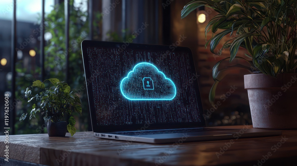 Poster secure cloud computing data protection on laptop
