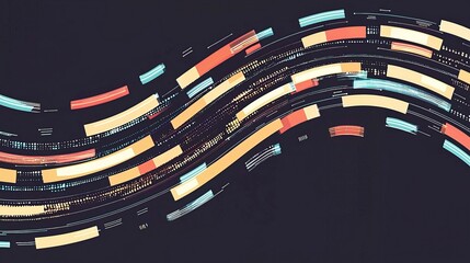 overlay and illusion concept. Colorful abstract lines create a dynamic, flowing pattern on a dark background.