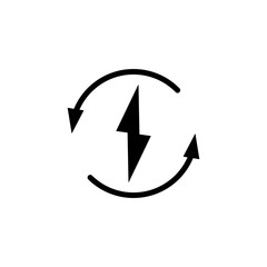 energy looping icon, arrow circle with lightning, simple flat style, logo sign symbol vector illustration pictogram, isolated on white for mobile app