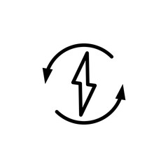 energy looping icon, arrow circle with lightning, simple flat style, logo sign symbol vector illustration pictogram, isolated on white for mobile app