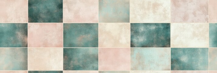 Vintage checkerboard pattern with soft pastel texture and distressed squares