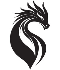 Stylized black dragon silhouette with elegant curves and sharp details.