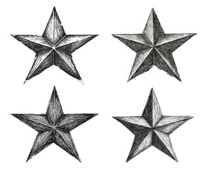 Obraz premium Four metallic stars available on transparent background.PNG