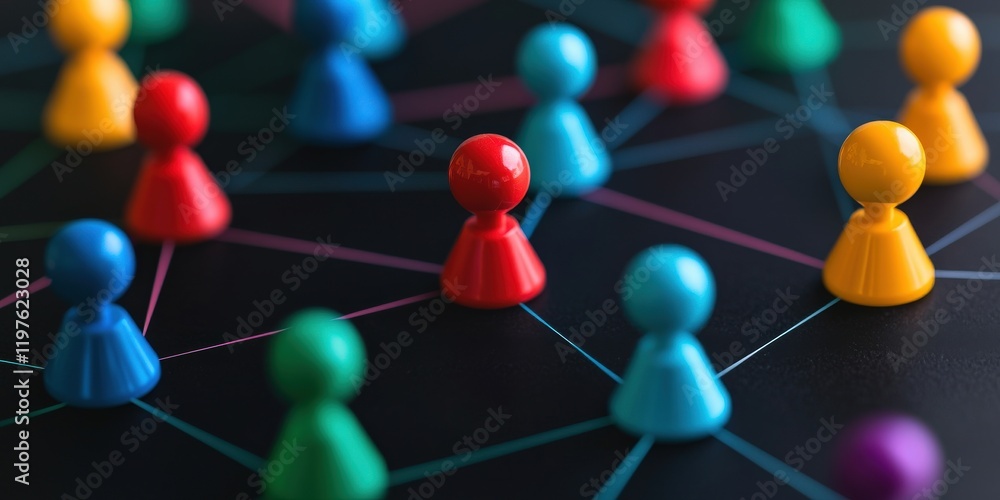 Poster security researchers risk assessment monitoring concept. colorful game pieces connected by lines, re