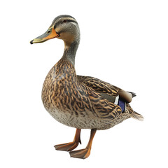 Female Mallard Duck isolated on white background beautiful waterfowl bird wildlife nature animal avian fauna feathers plumage beak feet legs