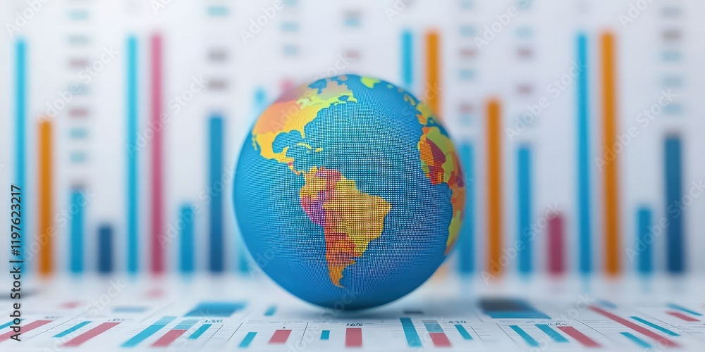 Aufkleber security researchers risk assessment monitoring concept. 3d globe on a backdrop of colorful bar grap