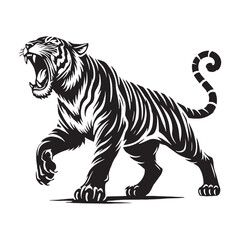 Powerful roaring tiger silhouette for digital and print uses - Roaring tiger illustration - minimallest roaring tiger vector
