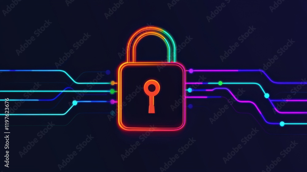 Poster security researchers risk assessment monitoring concept. colorful digital padlock symbolizing cybers