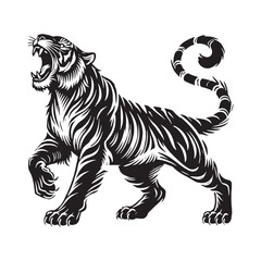 Creative roaring tiger silhouette for innovative media projects - Roaring tiger illustration - minimallest roaring tiger vector
