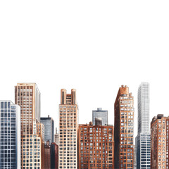 Fototapeta premium A vibrant city skyline showcasing tall buildings in close proximity during a clear day, a city skyline with tall buildings in close proximity, transparent background.
