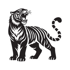 Detailed roaring tiger silhouette for dynamic digital media - Roaring tiger black vector
